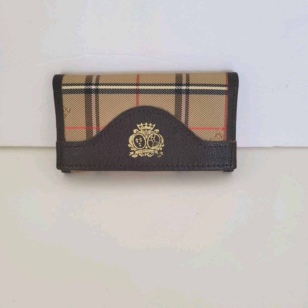 Stardust 3 Hooks Key Case Wallet Holder Brown Canvas Leather Small Plaid Retro